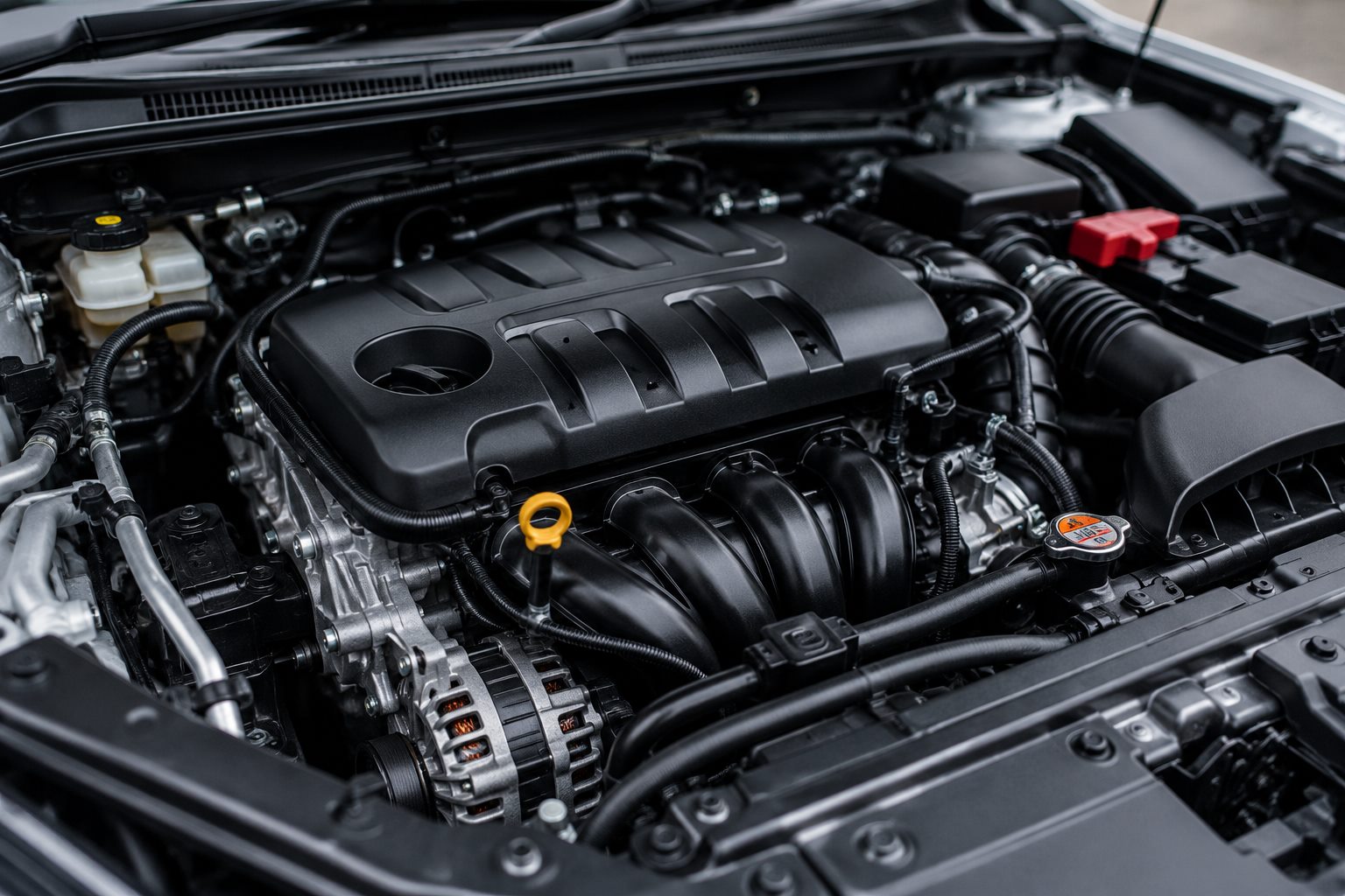 Detailed view of a modern vehicle engine and sensor systems