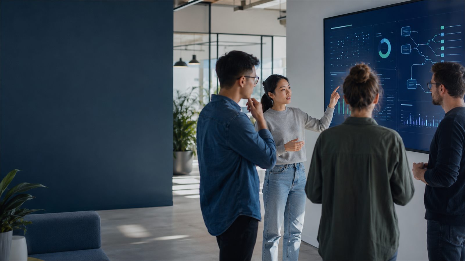 A connected-services team reviewing live platform telemetry